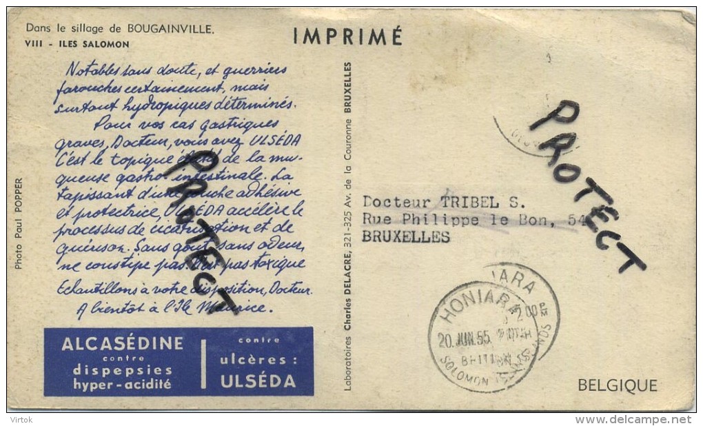 Iles SALOMON :  Dans Le Village De Bougainville : Reclame Médicin Alcasédine : Format 18 X 10.5 Cm  :  1955 - 2 Scans - Islas Salomon