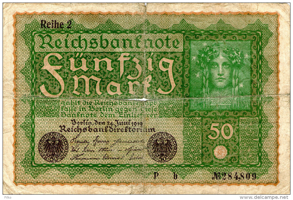 Germany, 50 Mark,24.06.1919,P.66,No.2,used,see Scan - 50 Mark