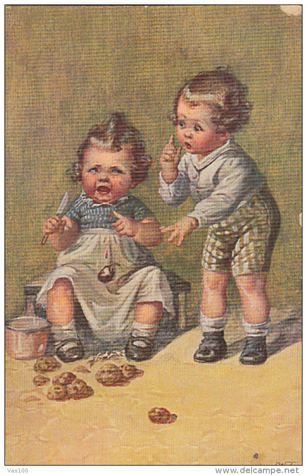 CPA ILLUSTRATION, WALLY FIALKOWSKA- CHILDRENS PEELING POTATOES - Fialkowska, Wally