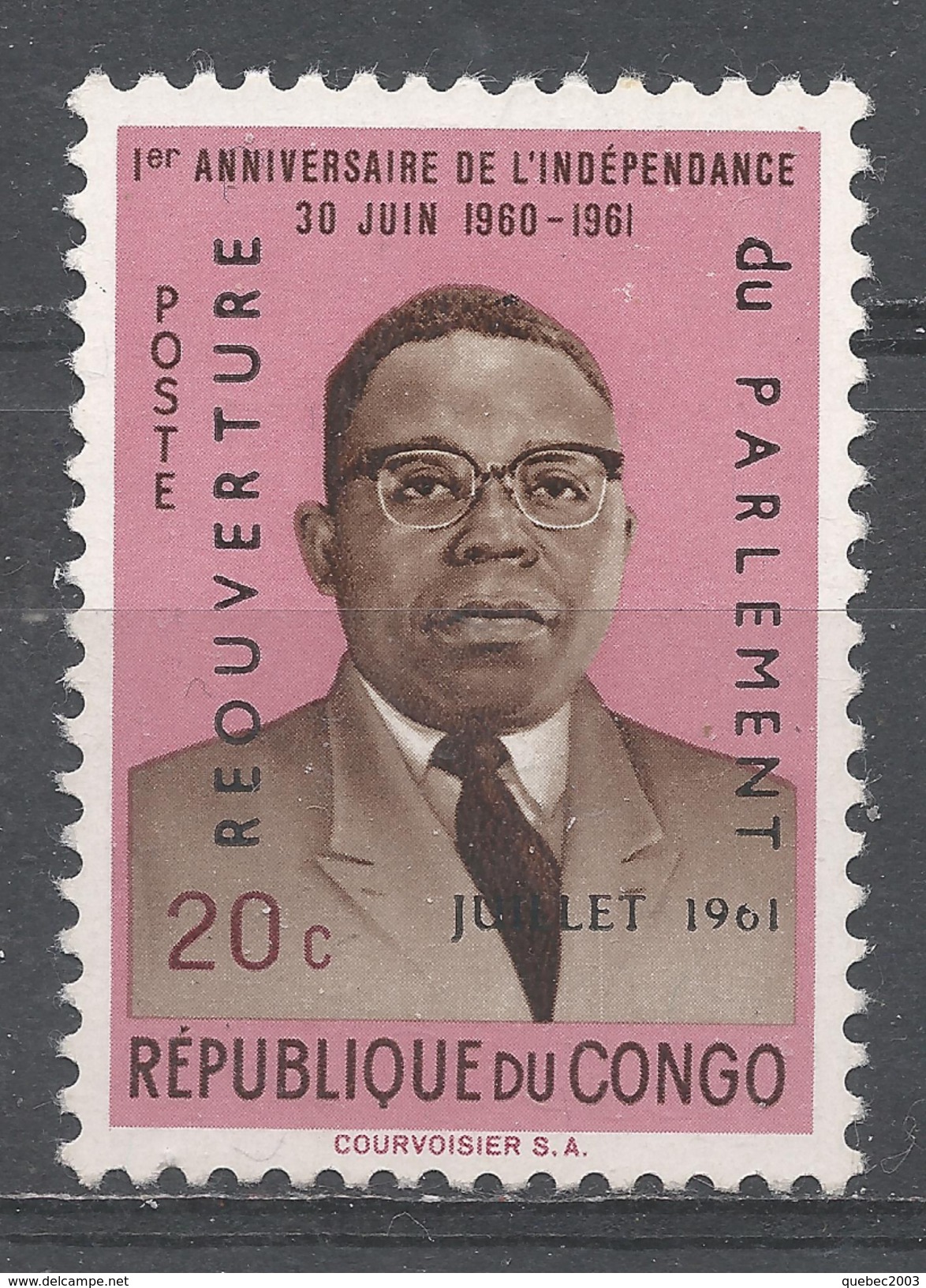 Congo Democratic Republic 1961. Scott #397 (MH) Pres. Joseph Kasavubu - Unused Stamps