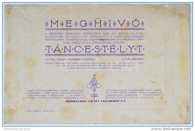 1928 Meghívó Gépész Táncestélyre. - Non Classificati