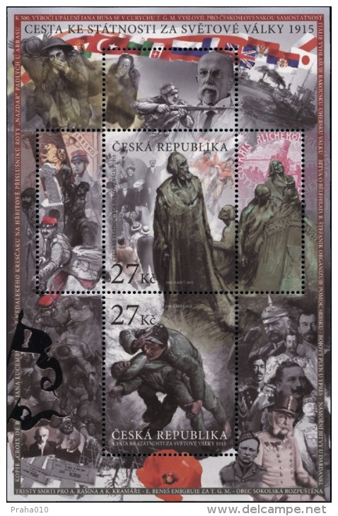 Czech Rep. / Stamps (2015) 0865-0866 A (sheet): Czech Statehood - 1915 (personality, WWI); Painter: Jan Maget - Blocs-feuillets