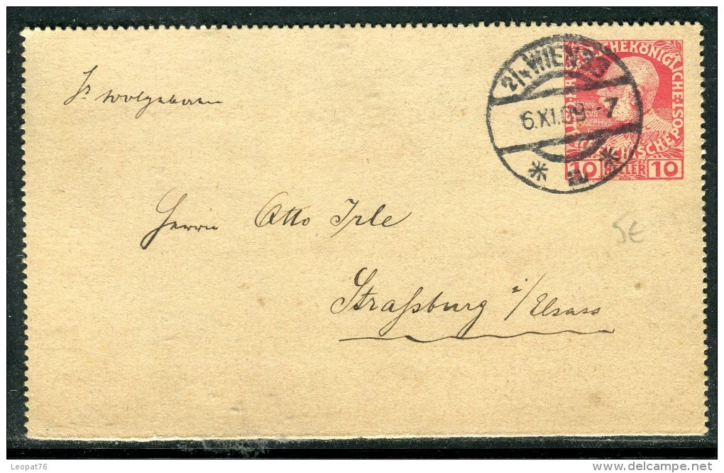 Autriche - Entier Postal De Wien Pour Strasbourg En 1909  Réf O 265 - Postbladen