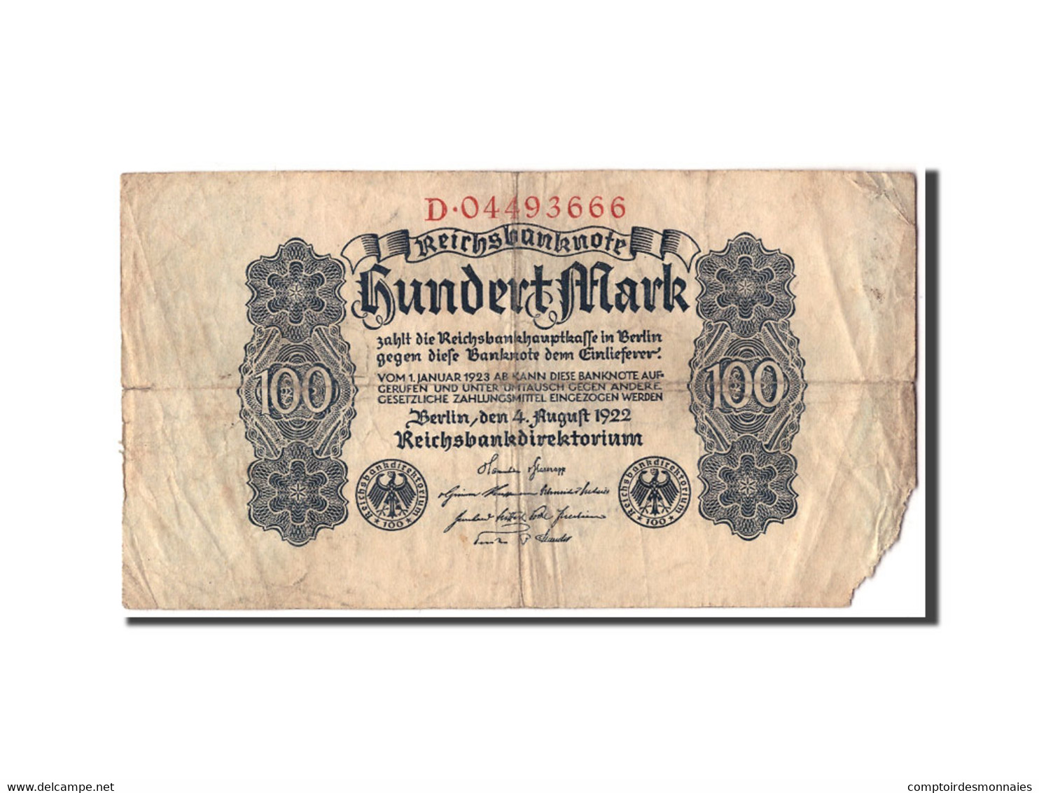 Billet, Allemagne, 100 Mark, 1922, 1922-08-04, KM:75, AB - 100 Mark