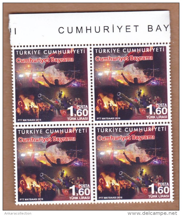 AC  -  TURKEY STAMP - REPUBLIC DAY MNH BLOCK OF FOUR 29 OCTOBER 2016 - Ungebraucht