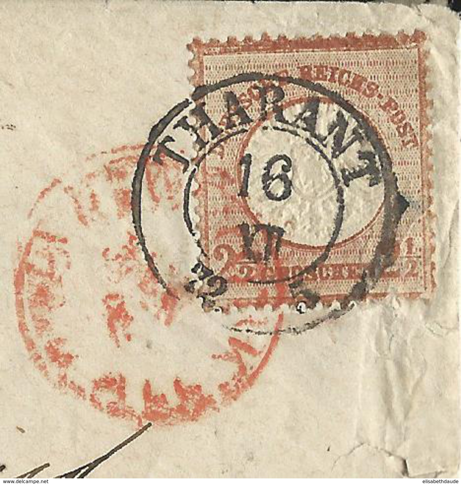 REICH - 1872 - RARE YVERT N°18 SEUL Sur ENVELOPPE De THARANT Pour Les USA - Briefe U. Dokumente