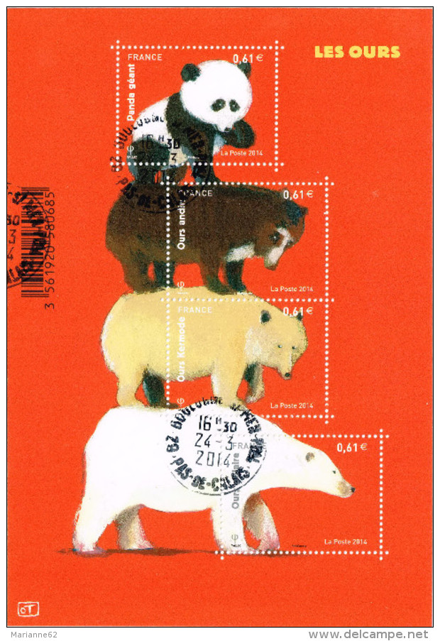 France BF F 4843 Les Ours Panda, Andin, Kermode Et Polaire - Oblitéré 24/03/2014 - 1er Jour Vente Générale - Used