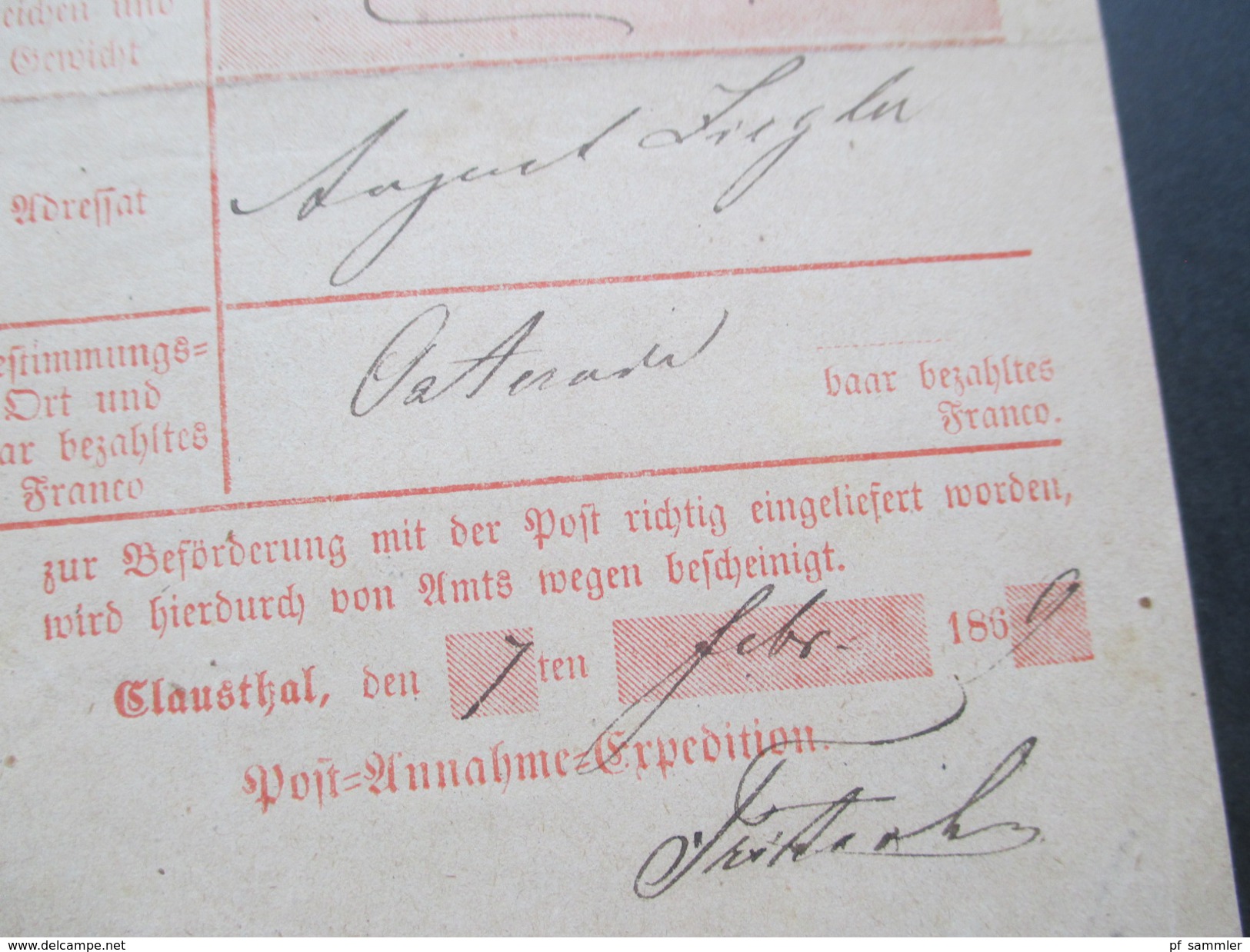 Altdeutschland / Deutsches Reich 1869 Und 1873 Post Einlieferungsschein 2 Stück. Osterode (Harz) - Lettres & Documents