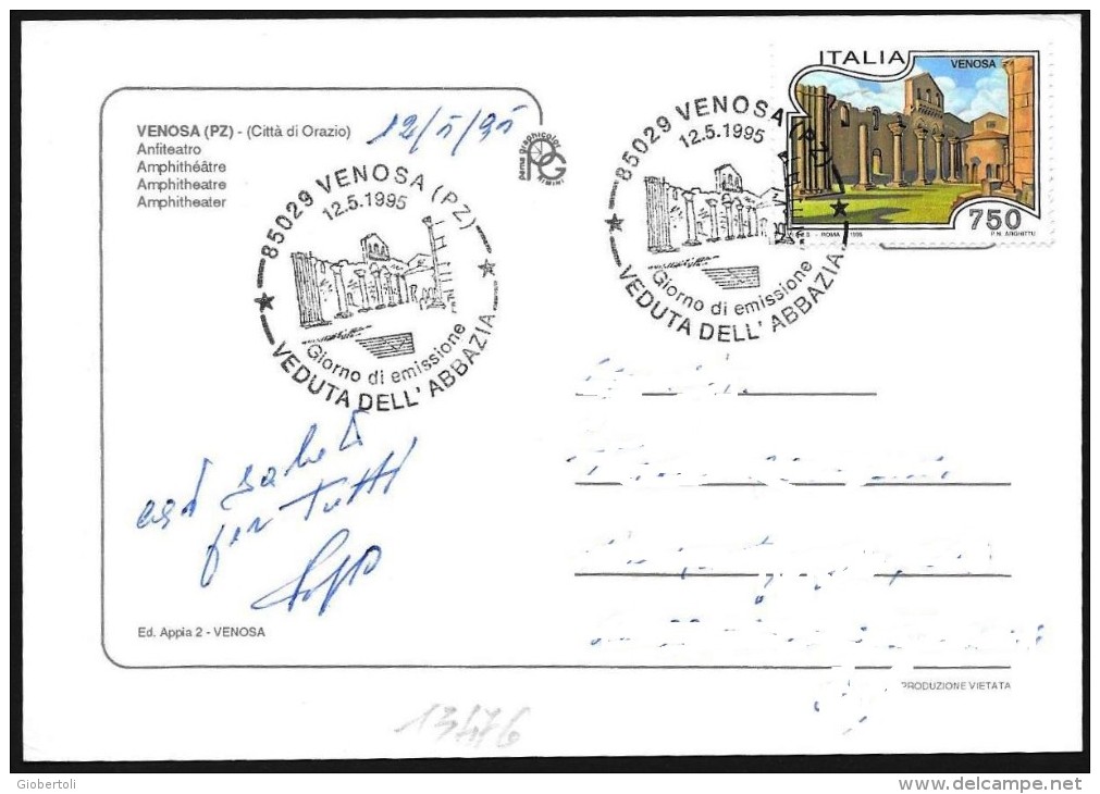 Italia/Italie/Italy: FDC, Abbazia Di Venosa, Abbaye De Venosa, Abbey Of Venosa, 2 Scan - Abbeys & Monasteries