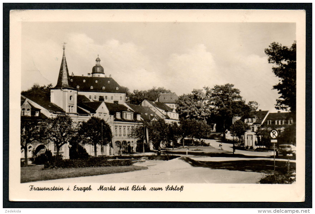 7510 - Alte Ansichtskarte - Frauenstein - Markt Mit Blick Zum Schloß - Kallmer - Sonderstempel 1957 - Gel - Frauenstein (Erzgeb.)