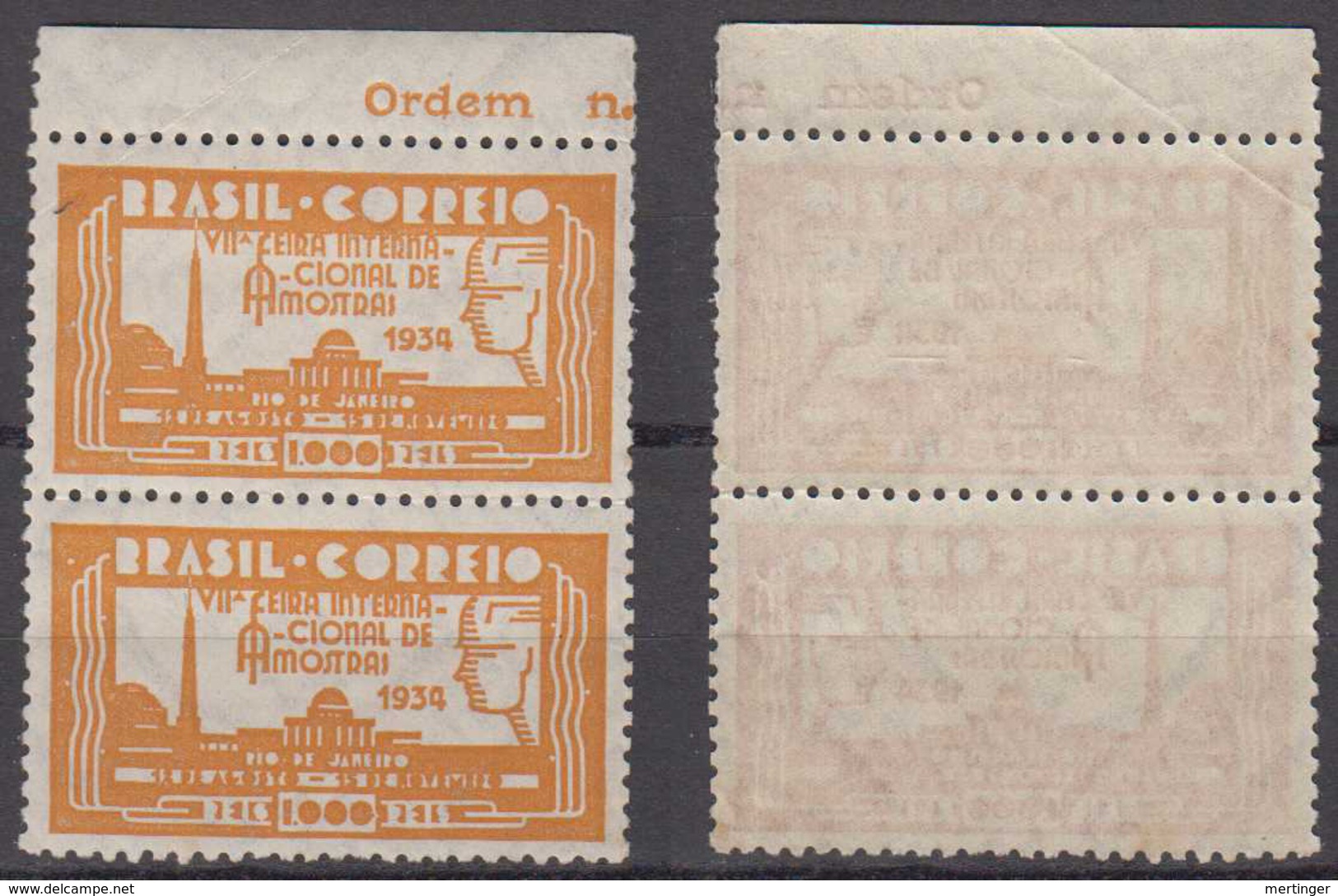 Brazil Brasil Mi# 408 ** MNH Pair FEIRA DE AMOSTRAS RIO 1934 - Unused Stamps