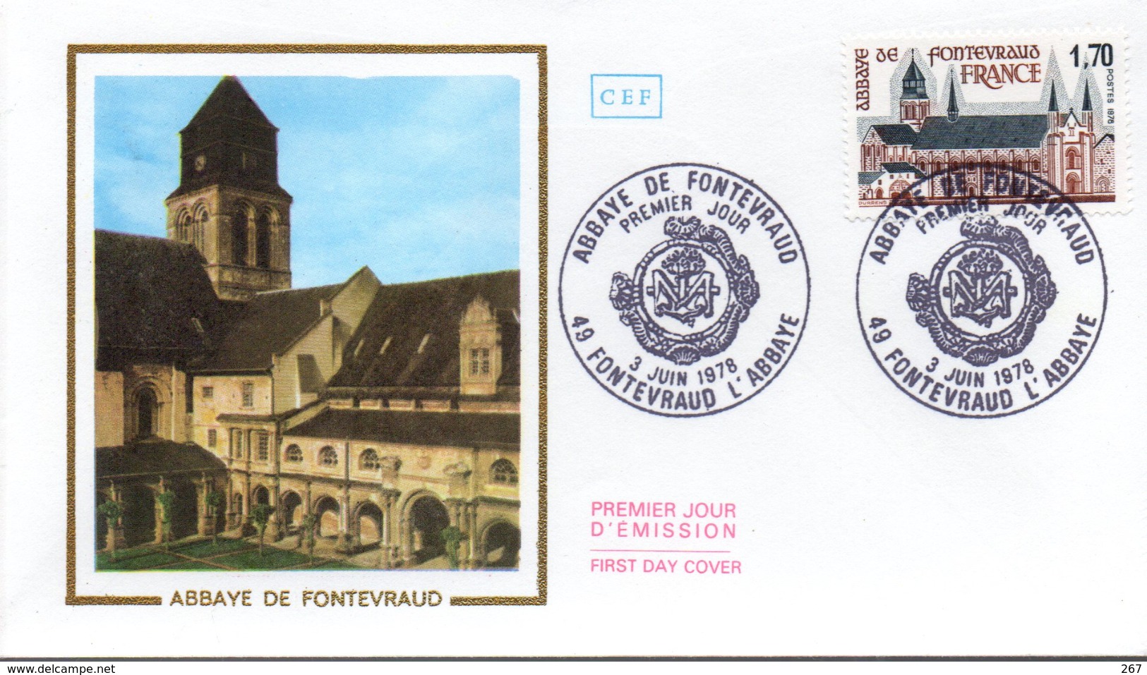 FRANCE  FDC  1978 Abbaye De Fontevraud - Abbeys & Monasteries