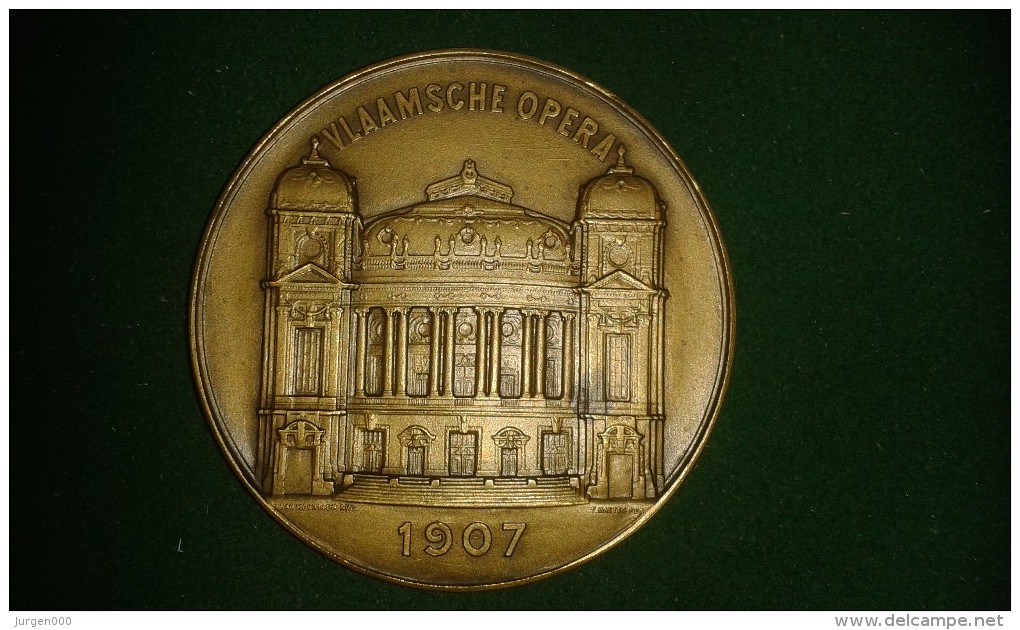 1907, F. Baetes, Stad Antwerpen, Opening Vlaamsche Opera, 108 Gram (med308) - Monete Allungate (penny Souvenirs)