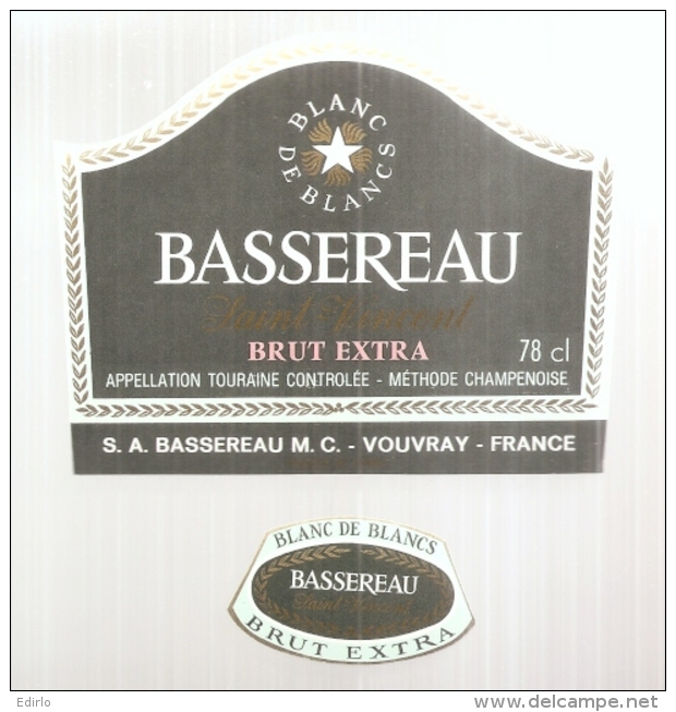 étiquette  -1950/1980* - Methode Champenoise  Bassereau - Saint Vincent Appellation TOURAINE - - White Wines