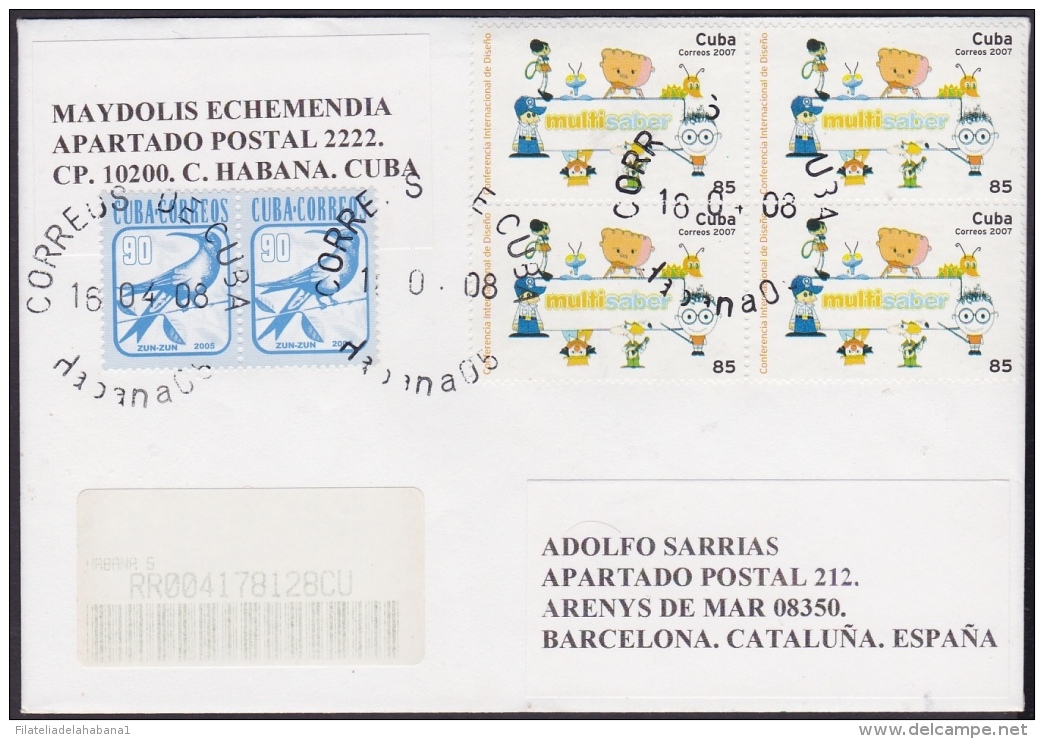 2007-H-6 CUBA 2007 REGISTERED COVER USED 2008. MULTISABER CARTOON. - Briefe U. Dokumente