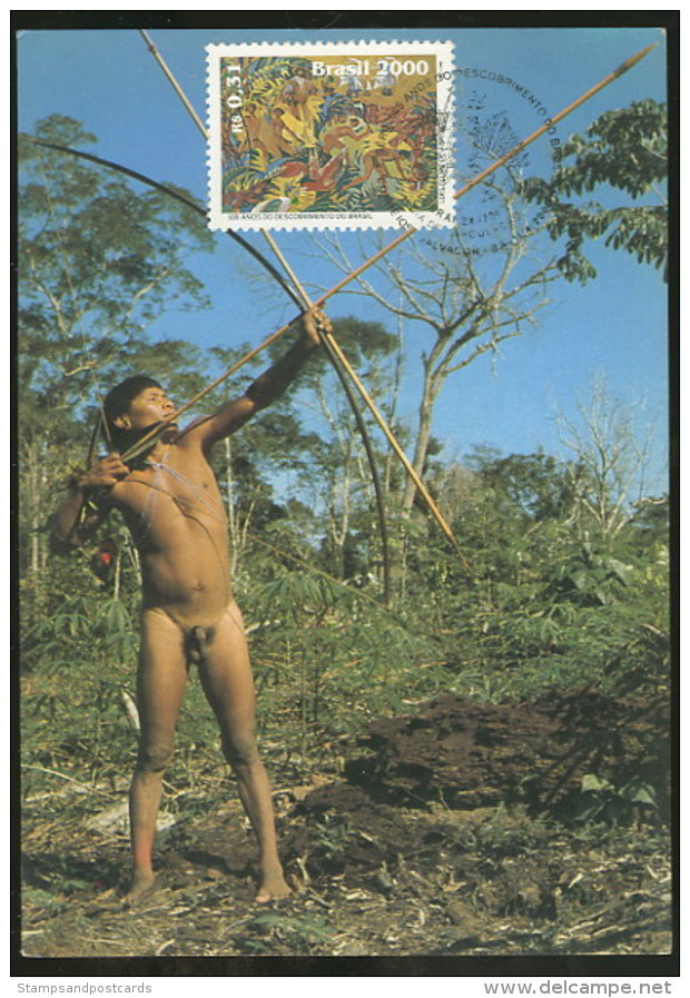 Brèsil Brasil Carte Maximum Indiens Du Brèsil 500 Ans Découverte Cabral 2000 Brazil Indians 500 Years Discovery - Maximumkarten