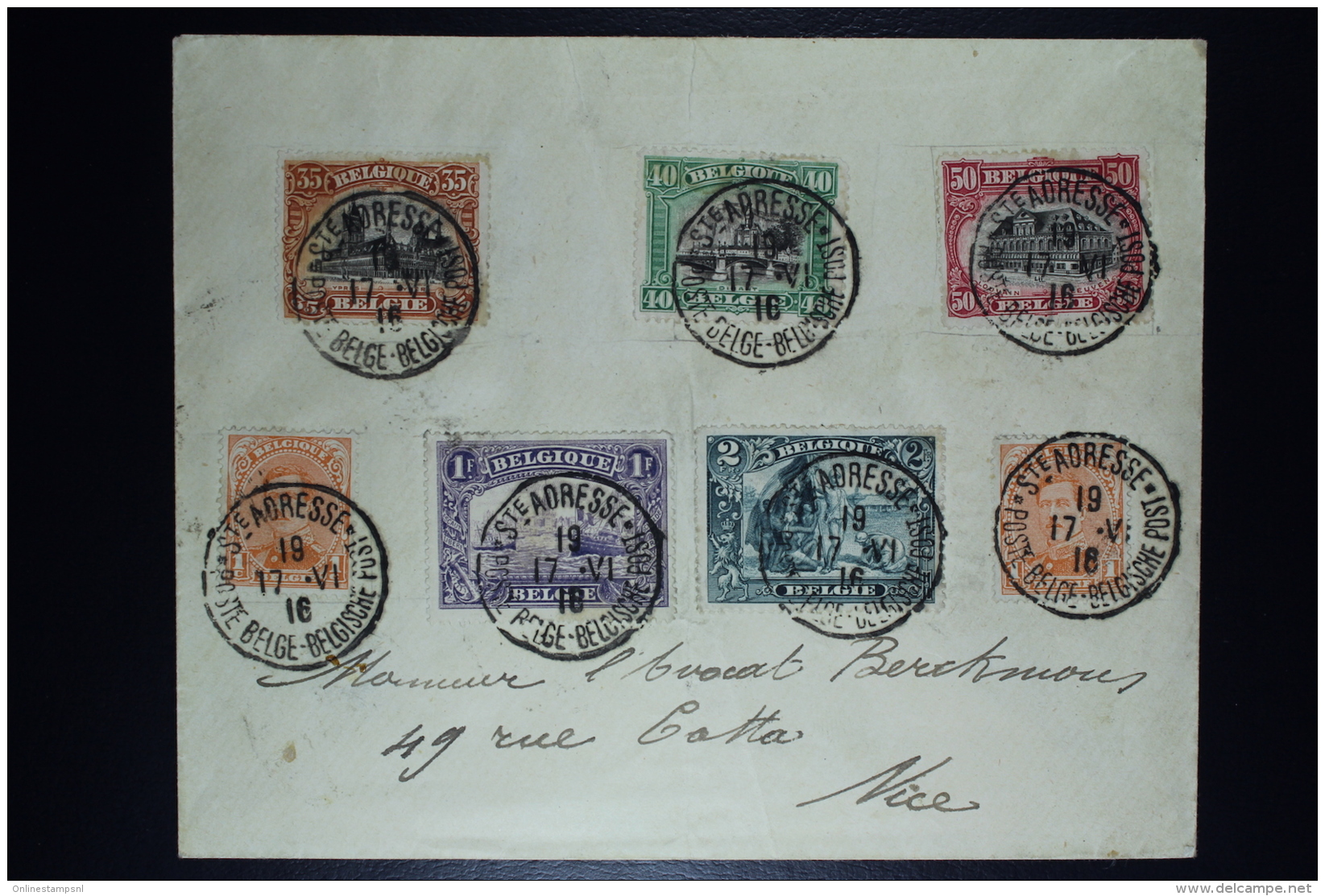 Belgium: 2 Covers St. Adresse France To NIce France  OBP 135 - 146 (on 2 Covers!) - 1915-1920 Albert I