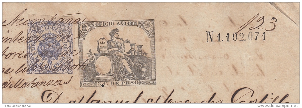 1881-PS-7 CUBA ESPAÑA SPAIN. 1881. ALFONSO XII REVENUE SEALLED PAPER. OFICIO + LIBRO DE COMERCIO. - Postage Due