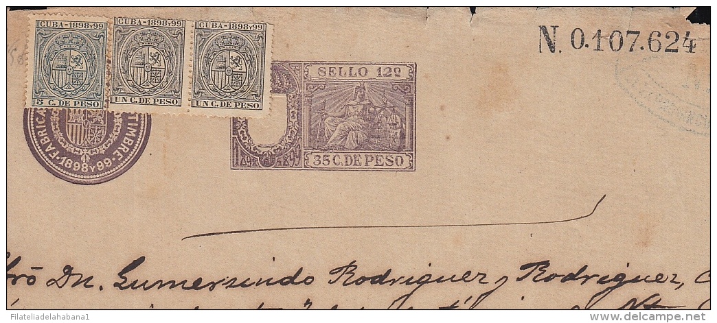 1898-PS-6 CUBA ESPAÑA SPAIN. 1898. ALFONSO XIII REVENUE SEALLED PAPER. SELLO 12 + TIMBRE MOVIL. - Postage Due