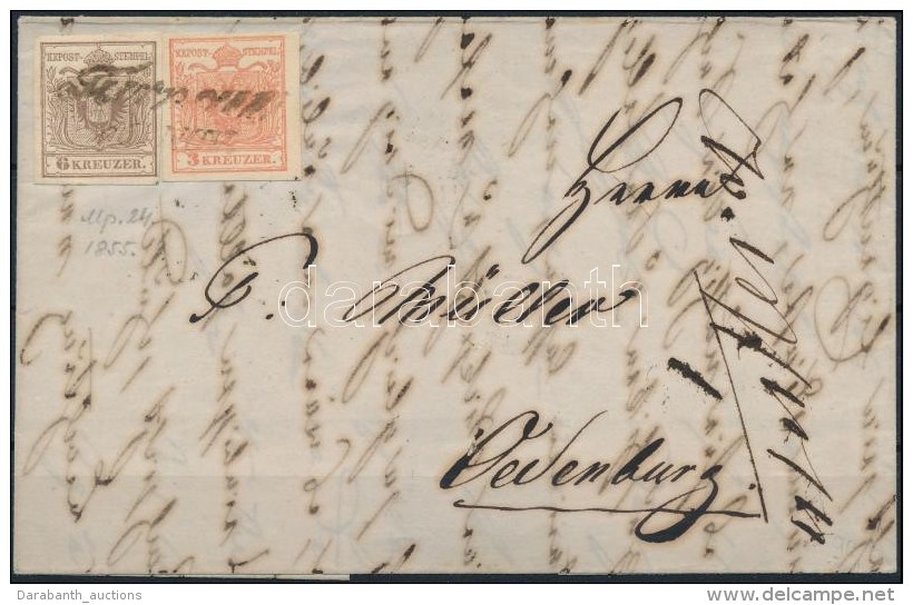 1855 3kr és 6kr Levélen / On Cover 'Troppau' - Oedenburg - Other & Unclassified