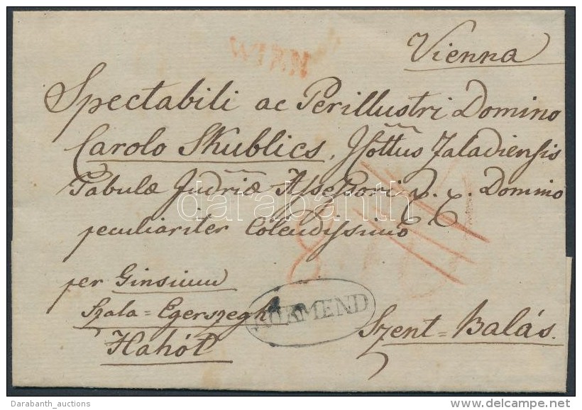 1824 Portós Levél / Unpaid Cover Piros / Red 'WIEN' - 'KÖRMEND' - Szent Balás - Other & Unclassified