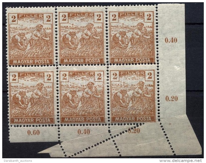 ** 1919 Magyar Posta 2f Látványosan Elfogazott ívsarki Hatostömb / Mi 242 Corner Block Of... - Otros & Sin Clasificación