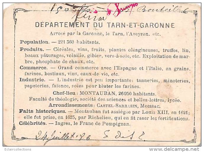 Carte   Chromo  82        Du Département  11.5 X 8.5 Cm ( Cheval) - Other & Unclassified