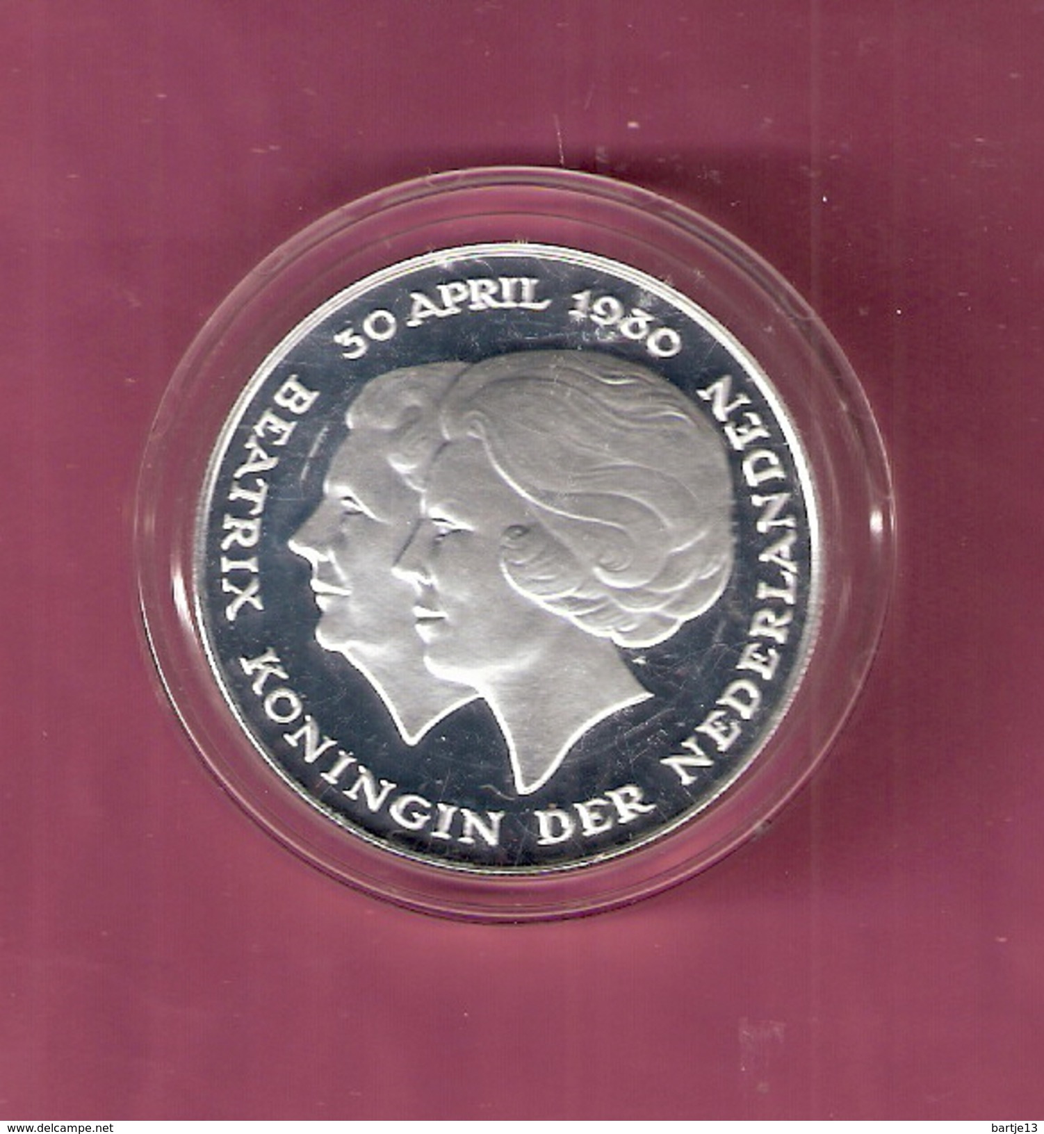 NEDERLAND PENNING MEDAL 1 GULDEN 1980 ''DUBBELE KOP'' JULIANA EN BEATRIX SILVER PROOF 31.20 GRAM - Royaux/De Noblesse