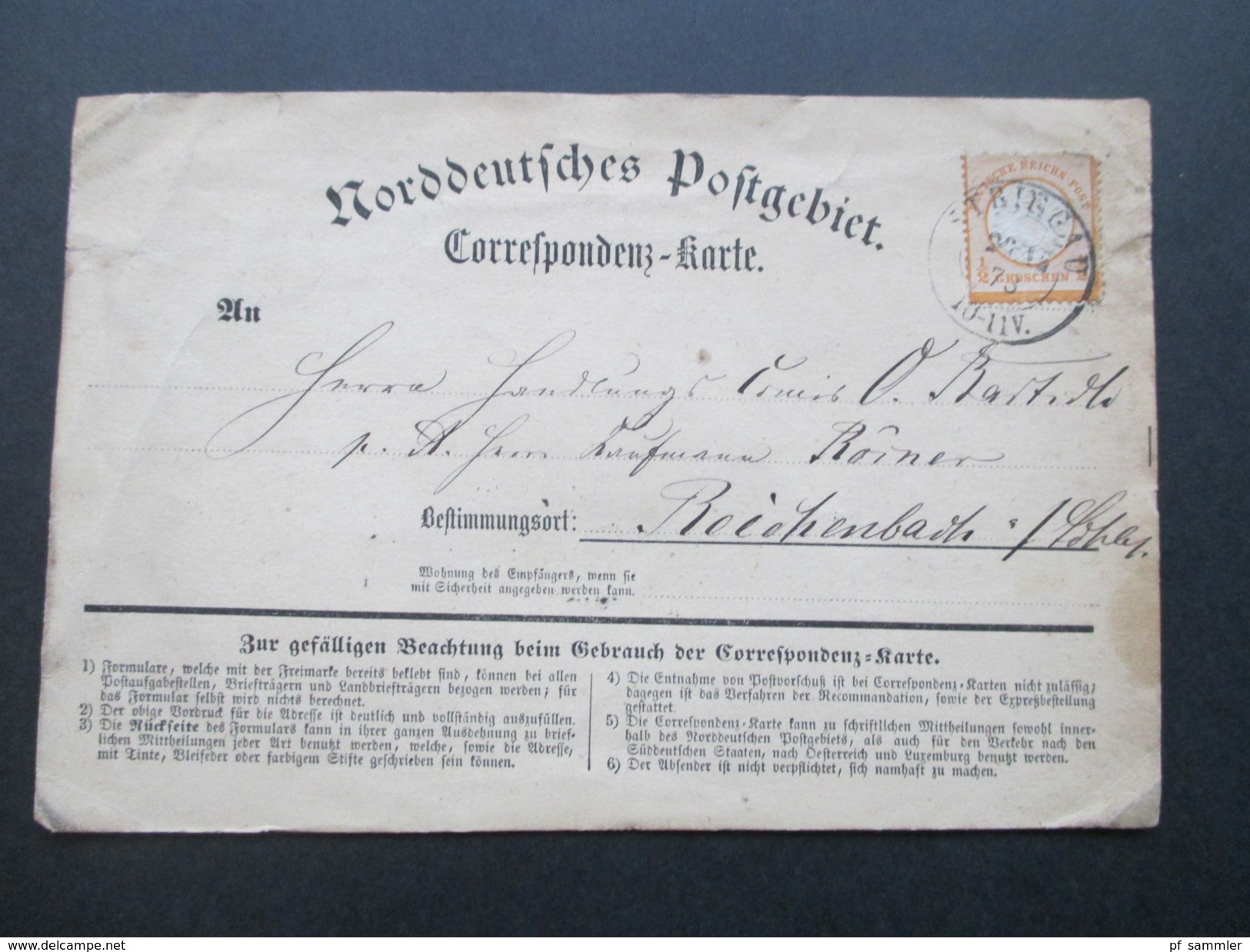 Deutsches Reich Brustschild Nr. 18 EF Norddeutsches Postgebiet. Nachverwendeter AD Stempel K2 Striegau - Briefe U. Dokumente