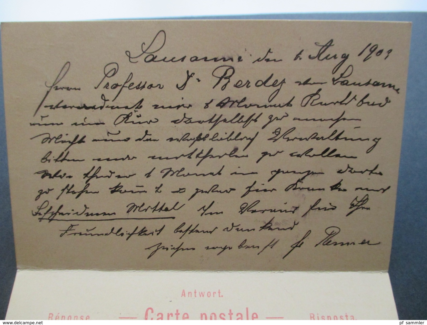 Schweiz Ganzsache P29 Frage / Antwort 1898 Lausanne - Karlsbad. Strichstempel. Mit handschriftlichem Vermerk