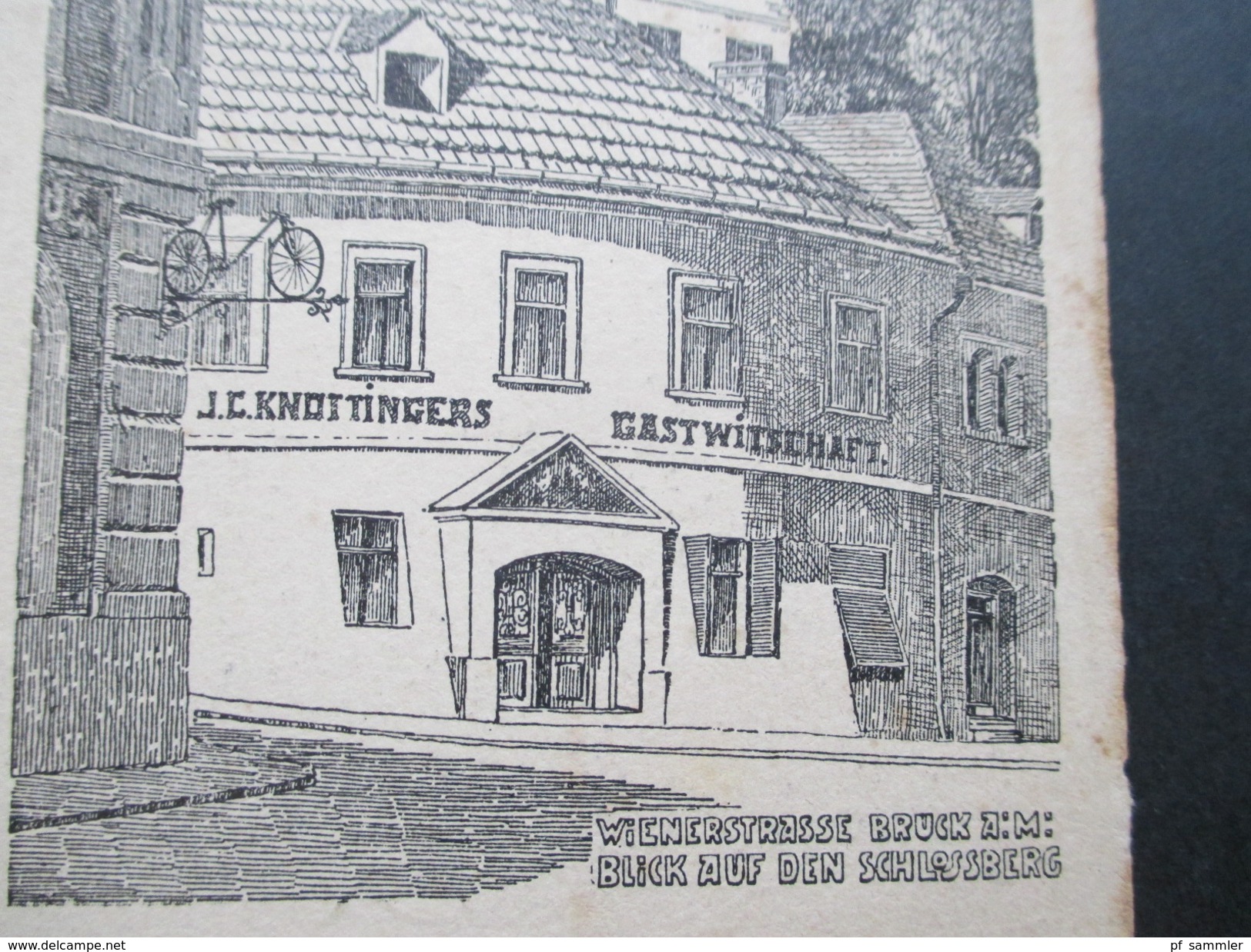 AK / Künstlerkarte 1921 Wienerstrasse Brück A.d. Mur. Blick Auf Den Schlossberg. J.C. Knoitingers Gastwirtschaft - Bruck An Der Mur