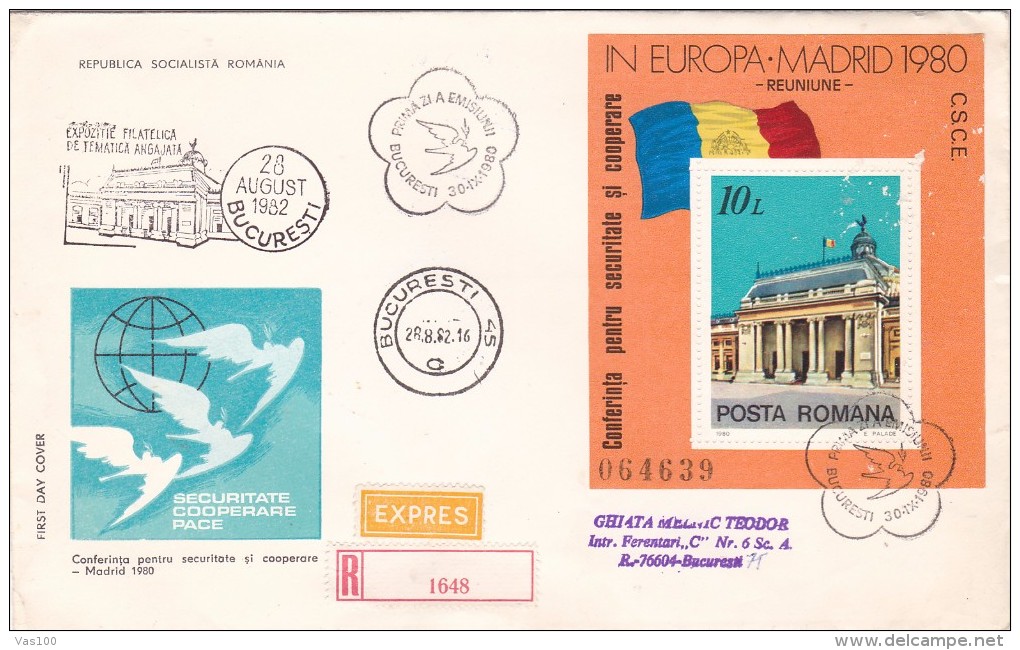 Peace Conference For Security And Cooperation In Europe REGISTERED COVER FDC ,  ROMANIA. - FDC