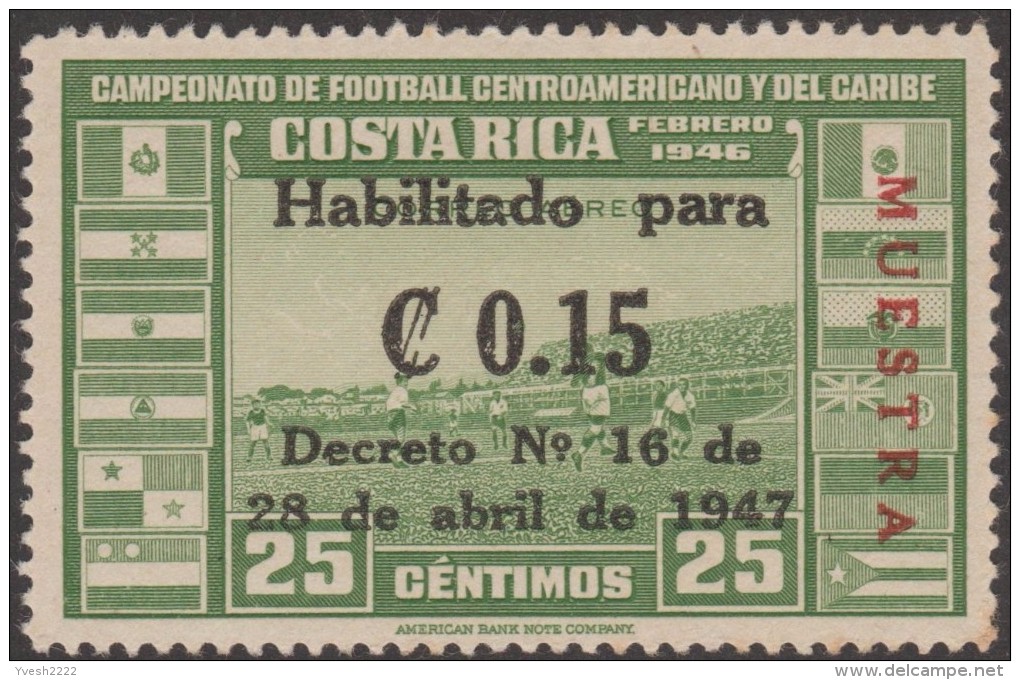 Costa Rica 1947 Y&T PA 143/5 Michel 383/5. Surchargés Muestra, Spécimen.  Stade National De Football De San José - Copa América