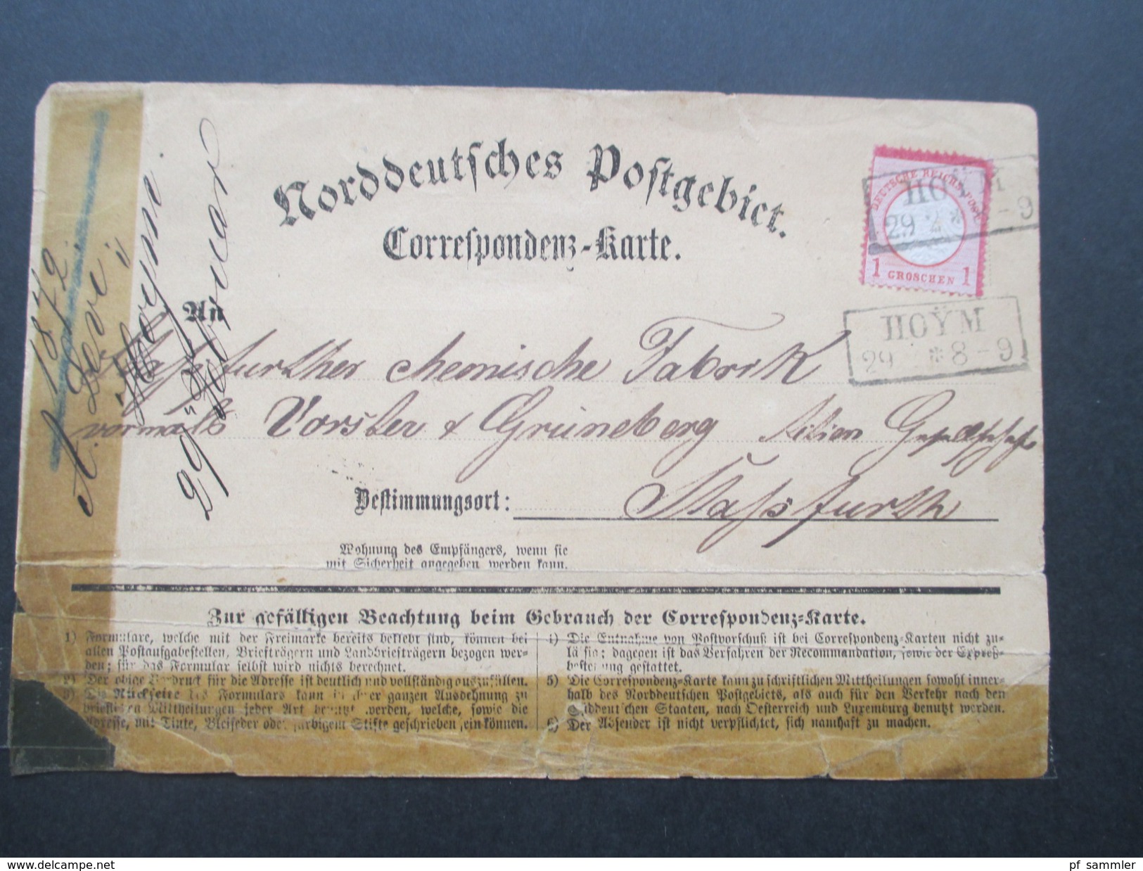 Deutsches Reich 29.2.1872 Nr. 4 EF Correspondenz Karte Stempel R2 Hoym Seeland Sachsen-Anhalt! Nach Stassfurt - Cartas & Documentos