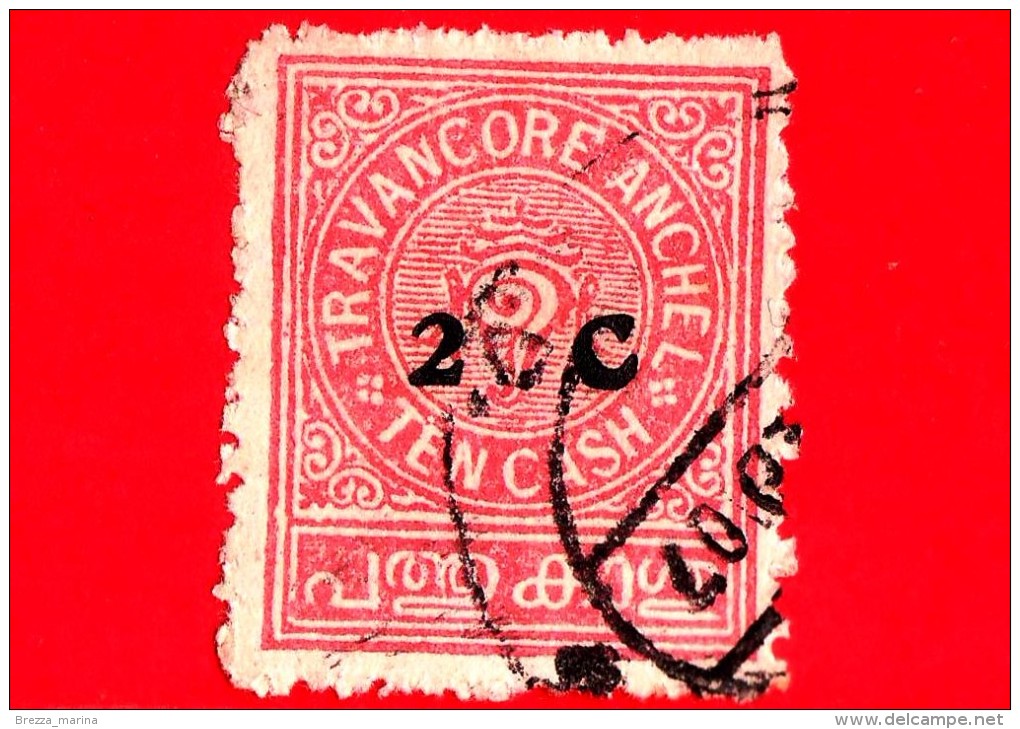 INDIA - TRAVANCORE - Usato - 1932 - Chiocciole E Lumache - Sovrastampa 2 Su 10 - Travancore