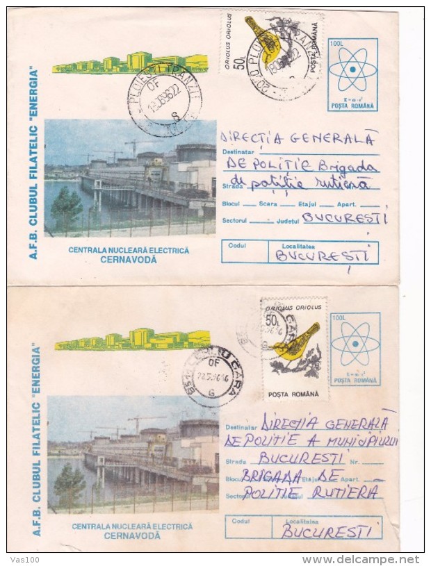 ERROR ,2X COVER STATIONERY 1988 ATOM NUCLEAR CERNAVODA, DIFFERENT COLOR,ROMANIA. - Abarten Und Kuriositäten