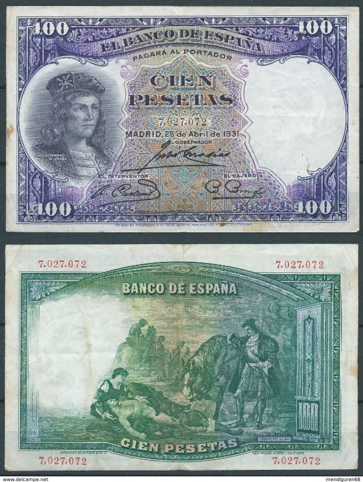 ESPAGNE SPANIEN SPAIN ESPAÑA 1931 25 ABRIL 100 PESETAS GONZALO FERNANDEZ DE CORDOBA EBC - 100 Peseten