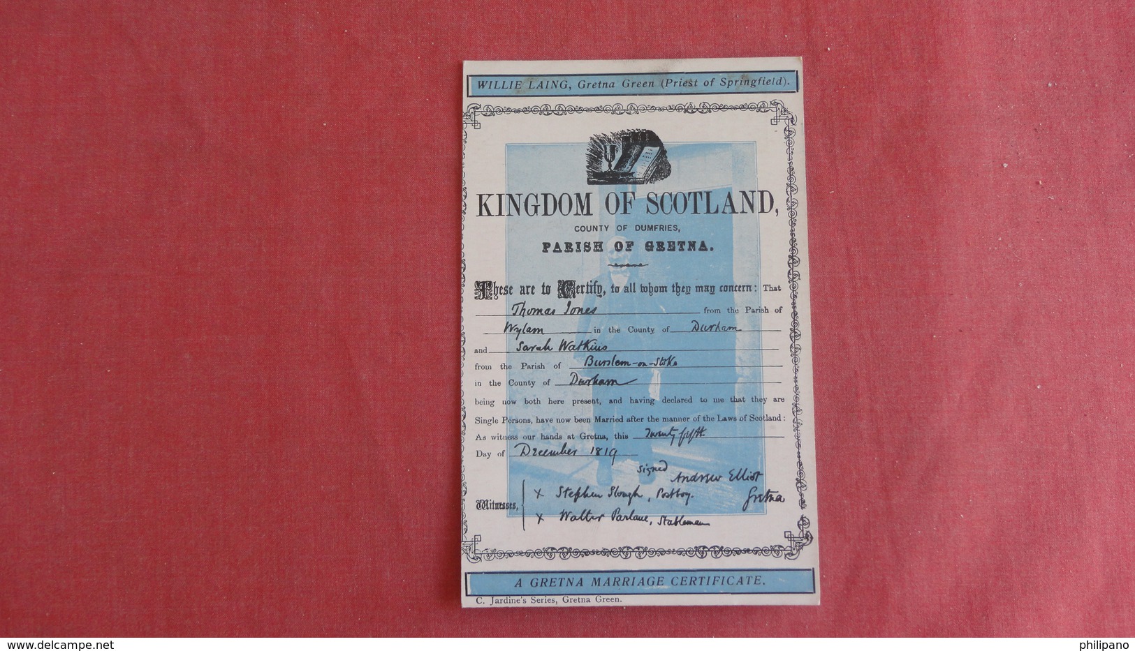 Gretna Marriage Certificate  > Scotland > Dumfriesshire   Ref 2386 - Dumfriesshire