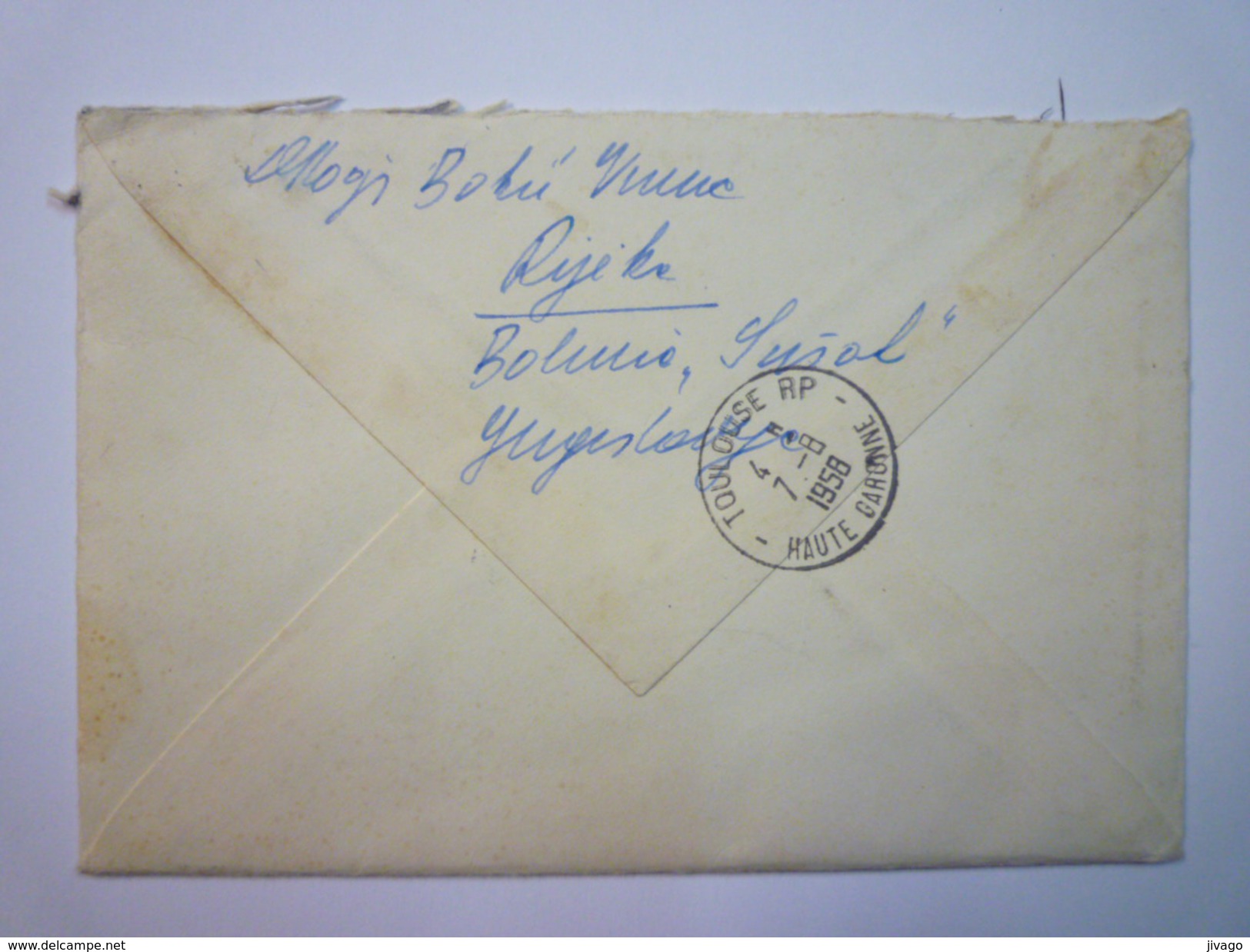 ENVELOPPE  REC  Au Départ De  RIJEKA 2  à Destination De TOULOUSE  1958   - Lettres & Documents