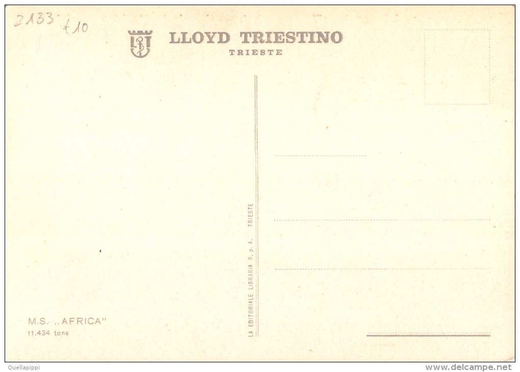 05050  "M. S. AFRICA - 11434 TONN. - LLOYD TRIESTINO - TRIESTE"  CART NON SPED - Banks