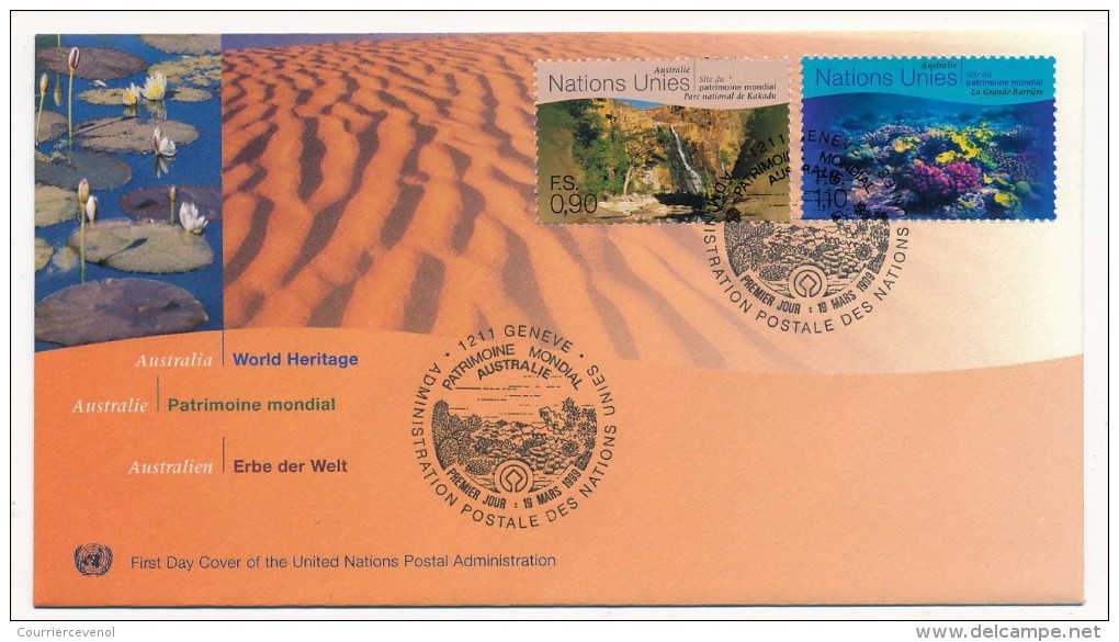 NATIONS UNIES GENEVE - 3 FDC "Australie, Patrimoine Mondial" - 1999 - Protección Del Medio Ambiente Y Del Clima