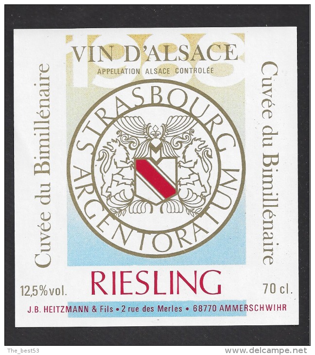 Etiquette De Vin D'Alsace Riesling -  Cuvée Du Bimillénaire  -  JB. Heitzmann à Ammerschwihr (68) - Neues Jahrtausend/Jahr 2000