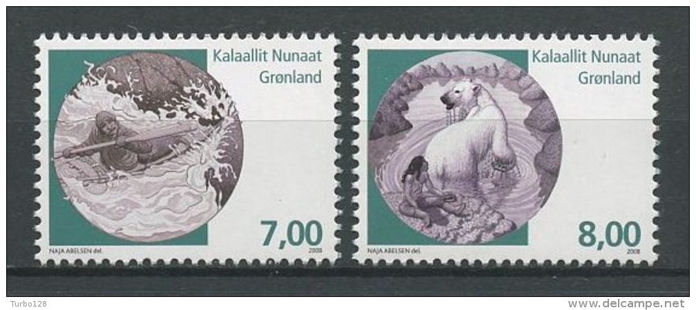 GROENLAND 2008  N° 488/489 ** Neufs MNH Superbes Cote 6 € Norden Mythologie Nordique Faune Ours Animaux Bateaux Kayak Lé - Neufs