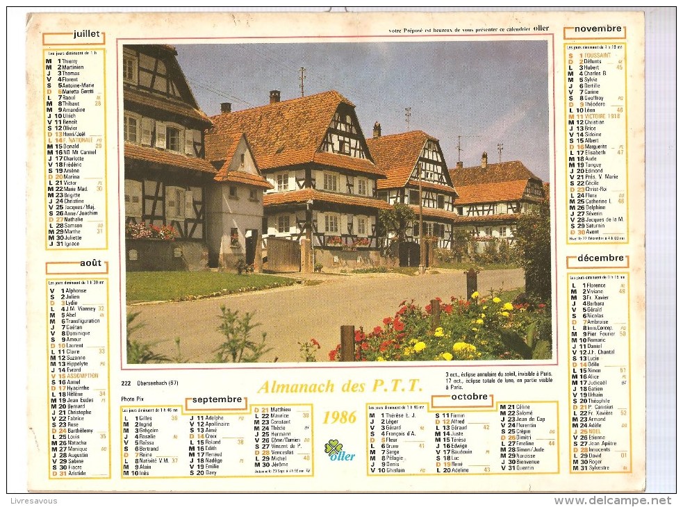 Almanach Des PTT De 1986 Département (93,94,95) Oberseebach (67) Village Des Alpes Maritimes - Grossformat : 1981-90