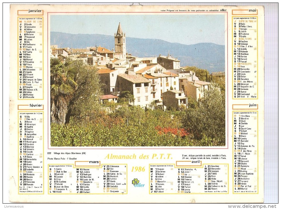 Almanach Des PTT De 1986 Département (93,94,95) Oberseebach (67) Village Des Alpes Maritimes - Grossformat : 1981-90