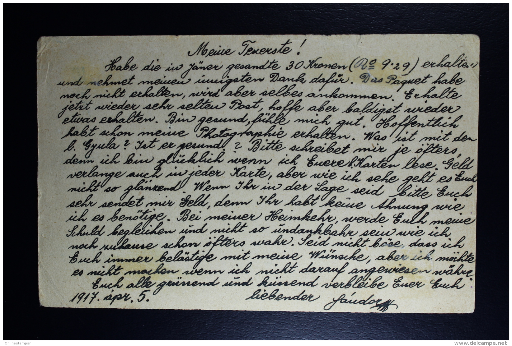 Russia 1917 Prisoner Of War Card  / Service Des Prisonniers De Geurre  Russian Censor - Lettres & Documents