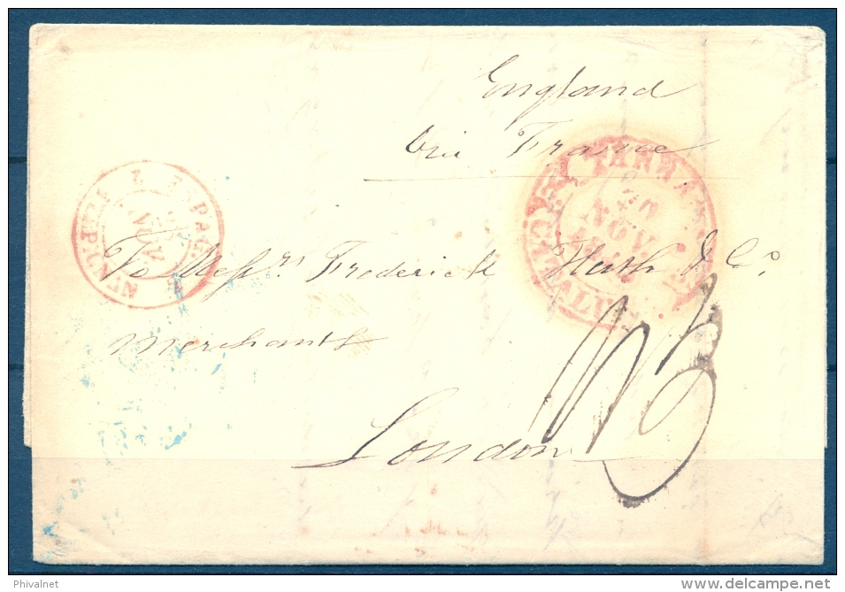 1845 , TARRAGONA , CARTA CIRCULADA A LONDRES , BAEZA , PERGPIGNAN , TRANSITO LONDRES , LLEGADA - ...-1850 Prephilately