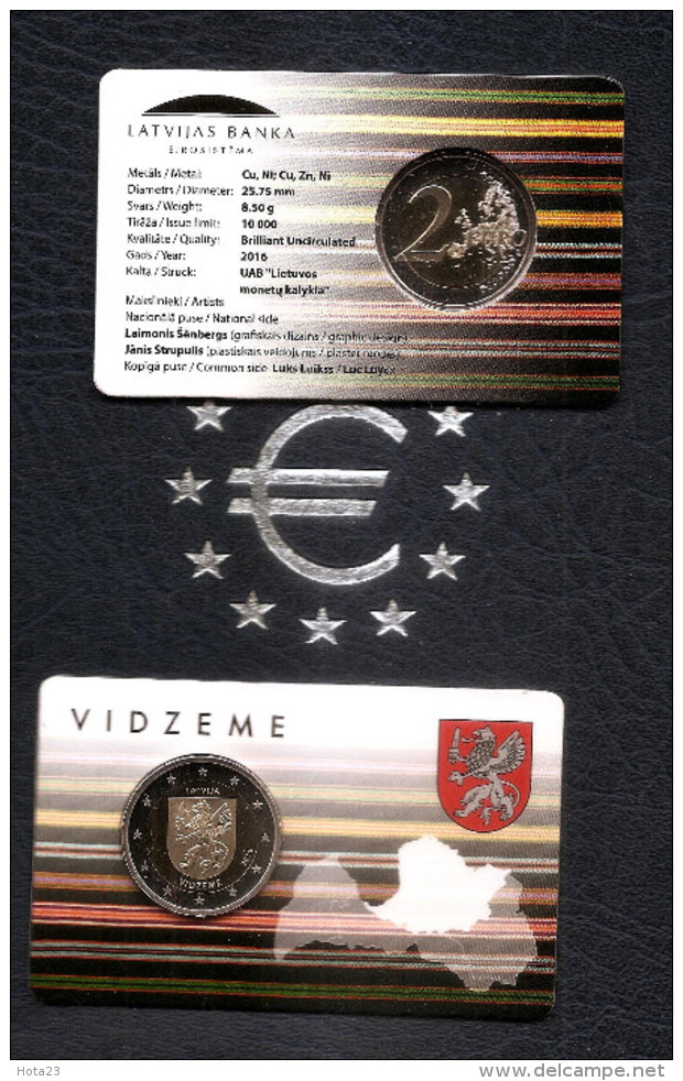 2 Euro Lettland Latvia 2016  Region Vidzeme -  LION / DRAGON SABER - COIN BU COIN CARD - Letland