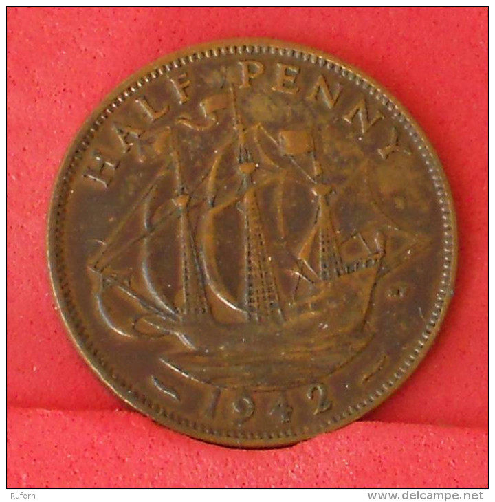 GREAT BRITAIN 1/2 PENNY 1942 -    KM# 844 - (Nº16803) - C. 1/2 Penny