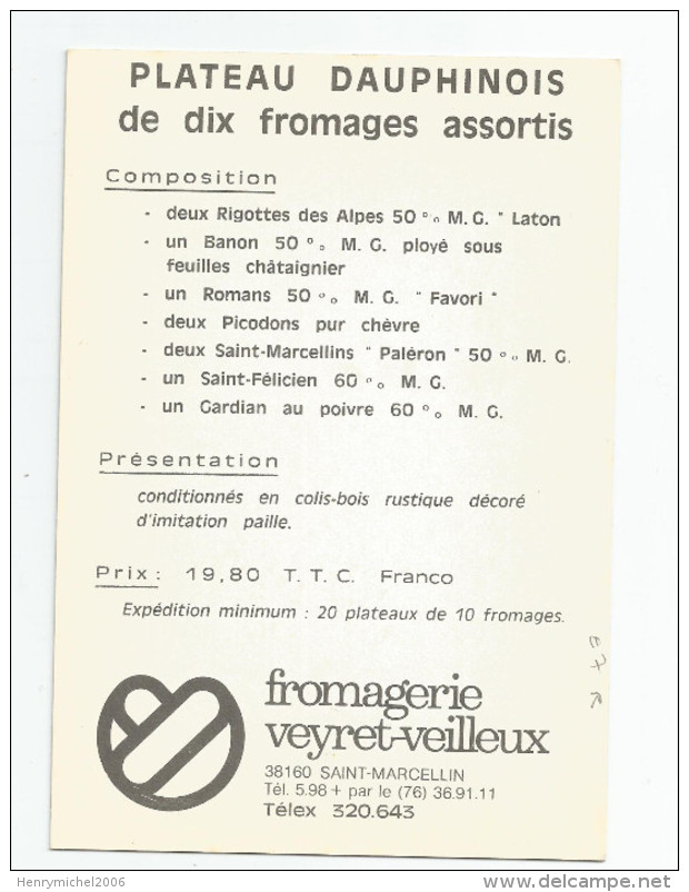 38 - Isère - St Saint Marcellin Fromagerie Veyret Veilleux Plateau Dauphinois De Dix Fromages Assortis Pub - Saint-Marcellin